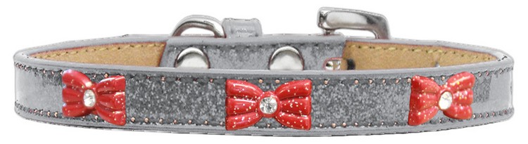 Red Glitter Bow Widget Dog Collar Silver Ice Cream Size 12